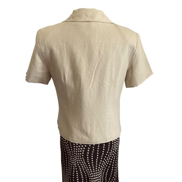 Dress Barn Brown & Beige Polka Dot Maxi Dress With Tan Linen Blend Blazer Sz 8 - Picture 7 of 16